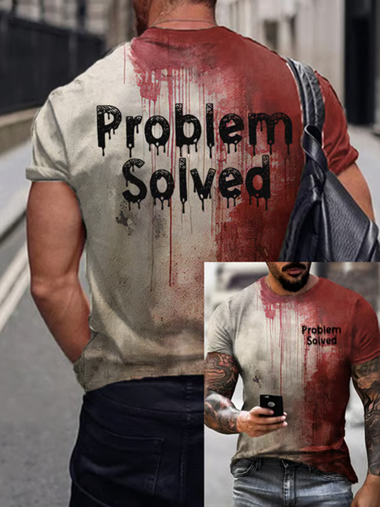 Bloody Problem Solved Halloween Art Pattern Print Cotton Graphic T-Shirt