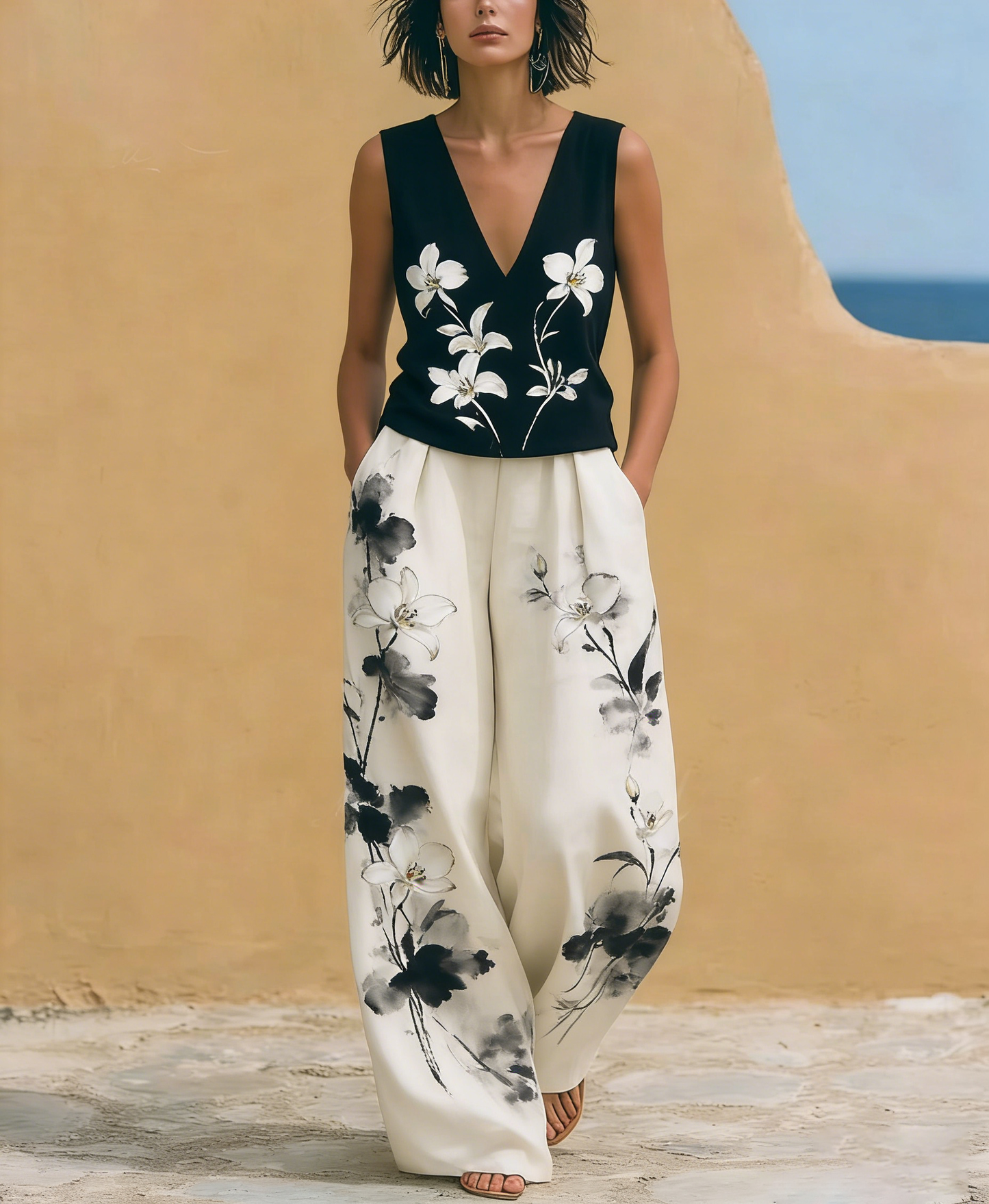 Women's Casual Summer Washed Cotton Top Pants Set