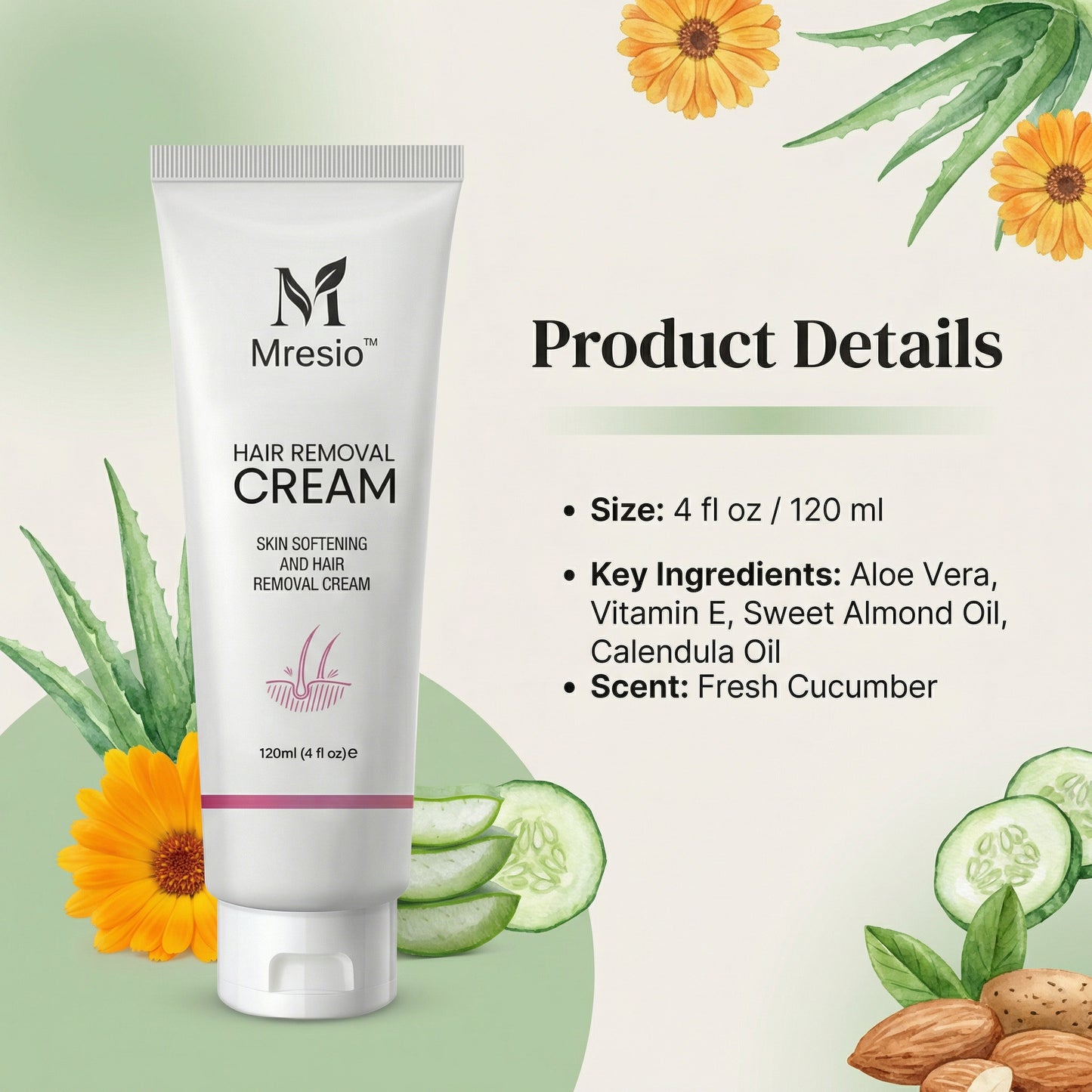 Purely Natural Pain-Free Hair Removal Cream|Hair-Free Skin in Just 10 Minutes — No Razor Needed