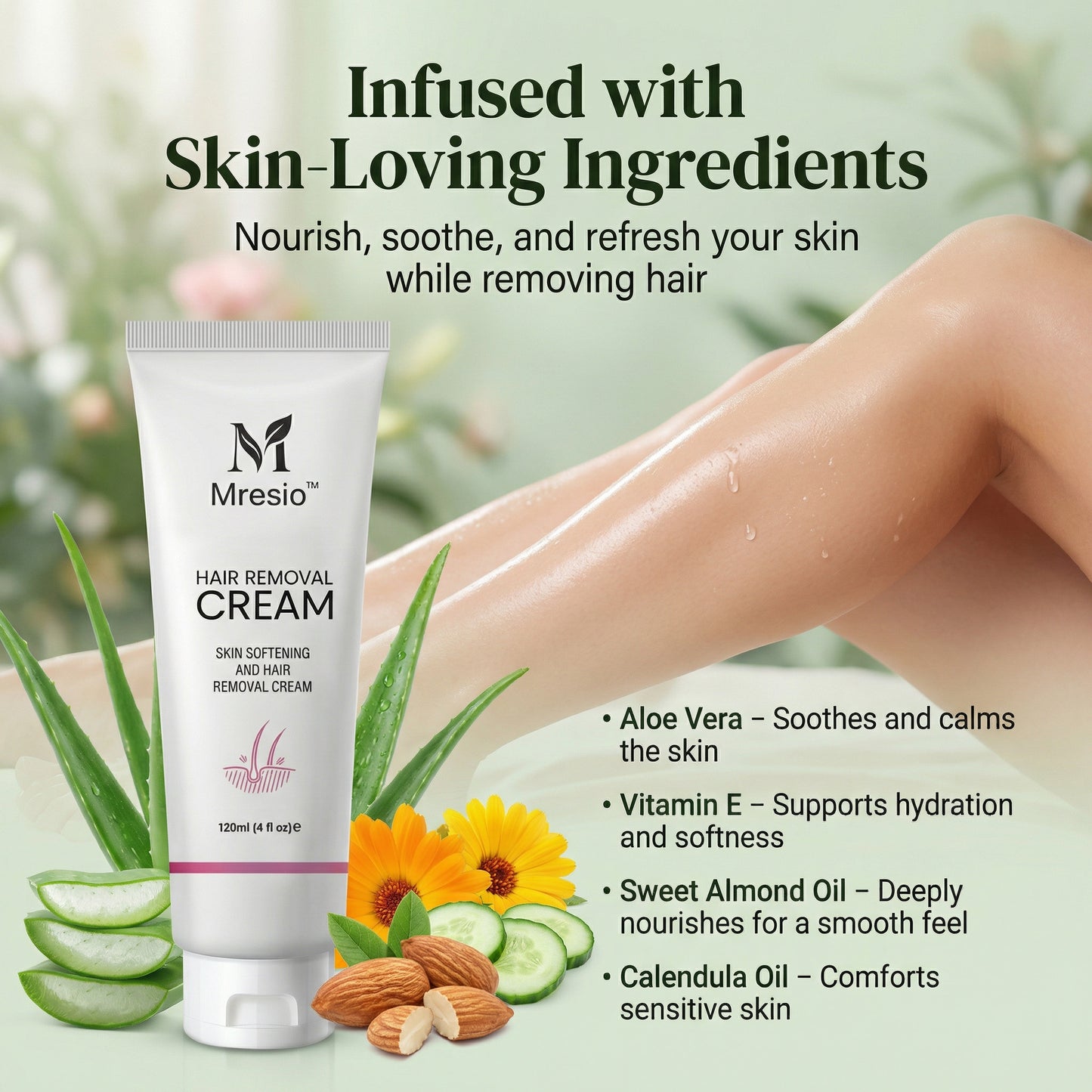 Mresio™ Purely Natural Pain-Free Hair Removal Cream|Hair-Free Skin in Just 10 Minutes — No Razor Needed
