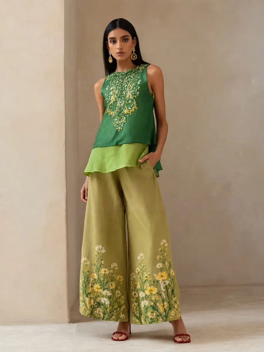 Women's Spring/Summer Cotton Linen Casual Vacation Two-Piece Set.