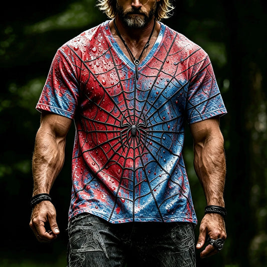 Men's Retro Spider Embroidered Print T-shirt