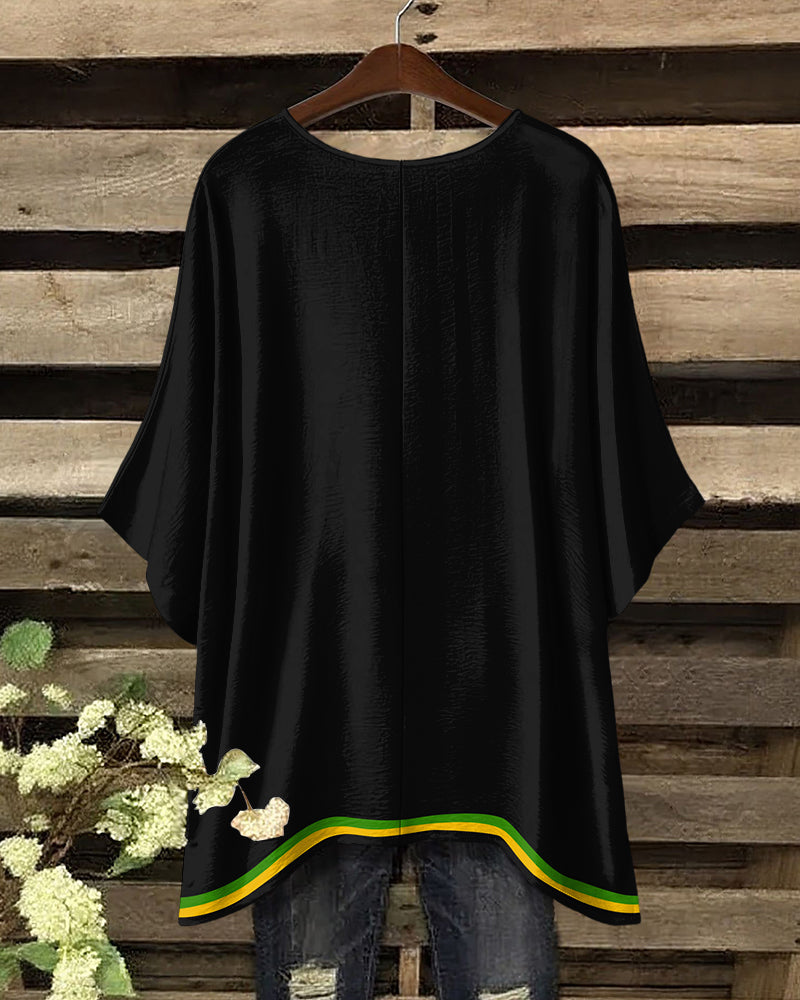African Geometric Stripe Print Round Neck Irregular Shirt