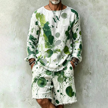 Men's Retro Abstract Art Print T-shirt And Shorts Two Piece Set