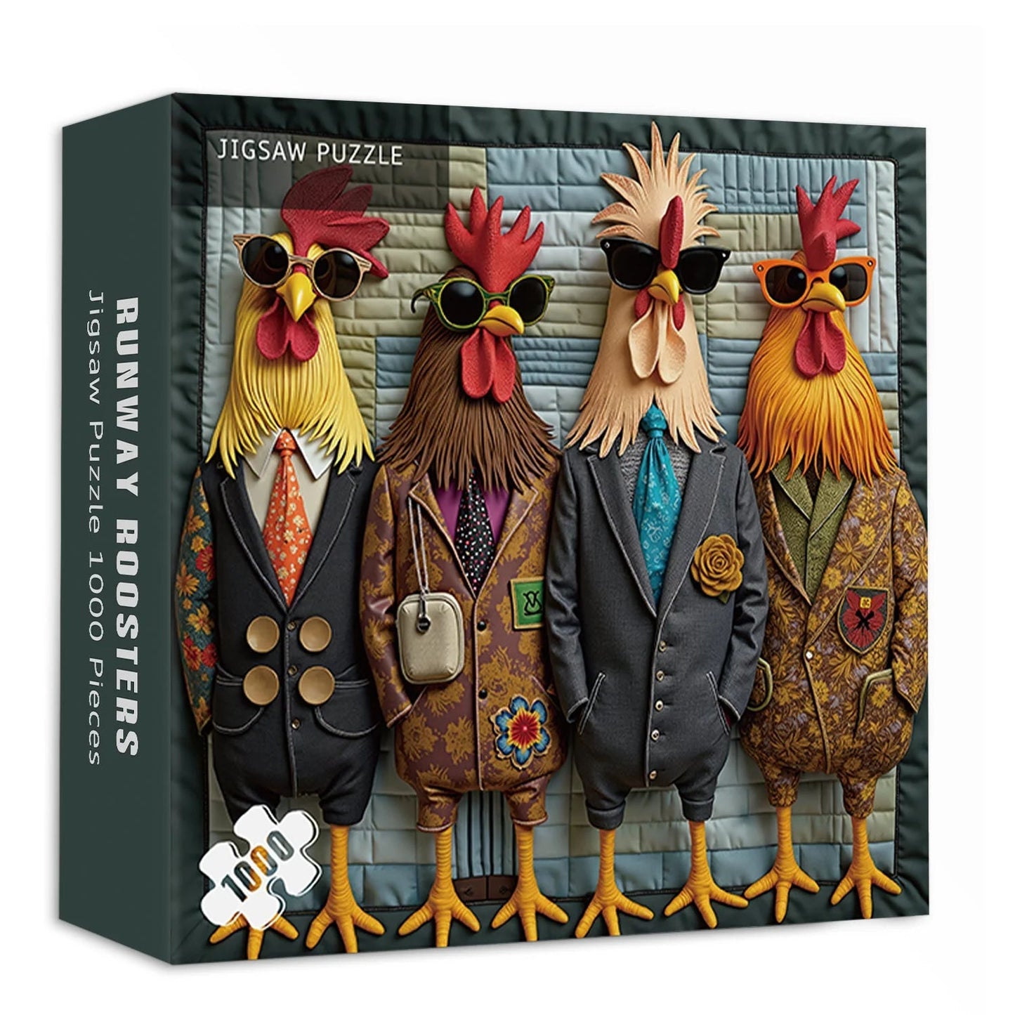 Soulora™ Runway Roosters Deluxe 1000-Piece Puzzle – Chic Feathered Design
