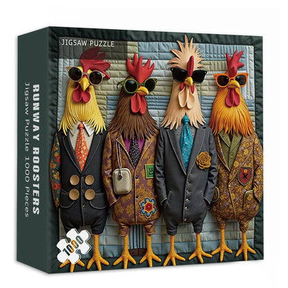 Soulora™ Runway Roosters Deluxe 1000-Piece Puzzle – Chic Feathered Design