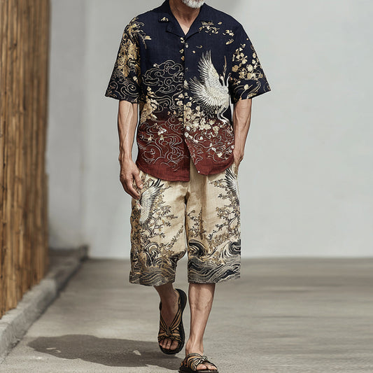 Men's Gradient Color Block Japanese Art Suit