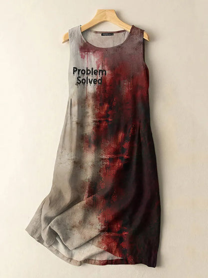 Vintage Bloody Problem Solved Halloween Print Sleeveless Cotton And Linen Midi Dress