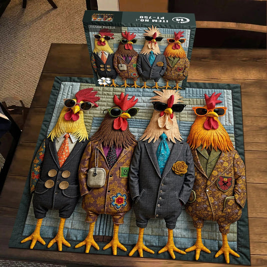 Soulora™ Runway Roosters Deluxe 1000-Piece Puzzle – Chic Feathered Design