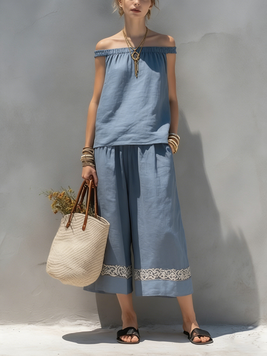 Women's Casual Summer Washed Cotton Top Pants Set