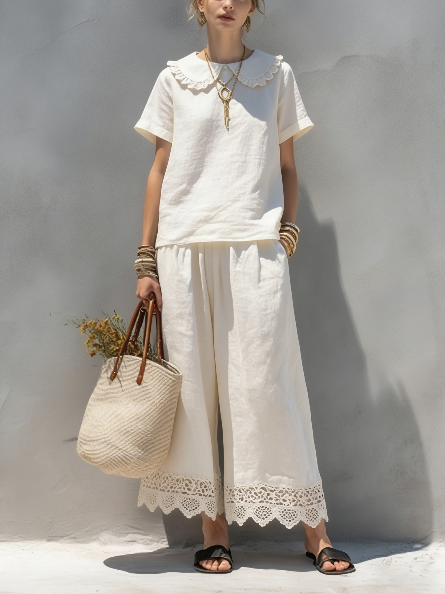 Women's Casual Summer Washed Cotton Top Pants Set
