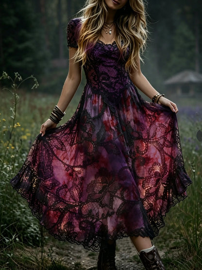 Women's Retro Bohemian Halloween Style Printed Dress