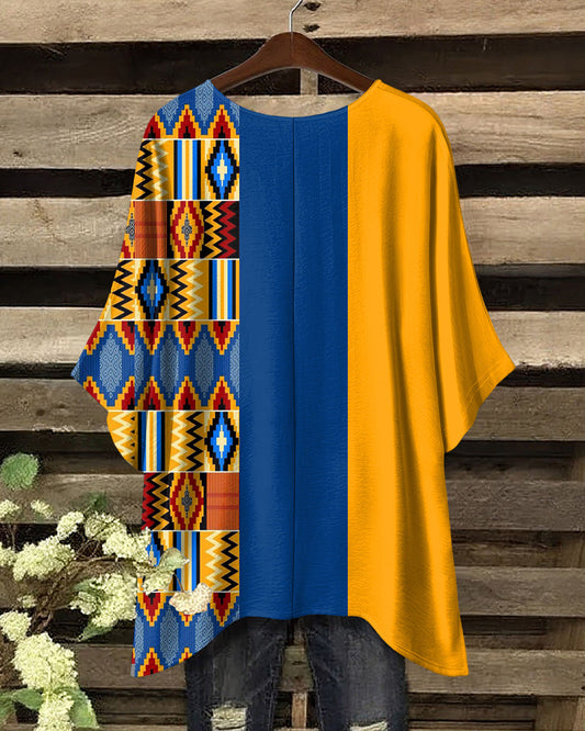 Kente African Print Round Neck Irregular Shirt