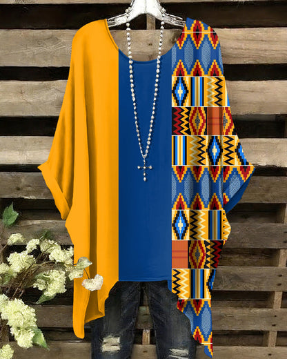 Kente African Print Round Neck Irregular Shirt