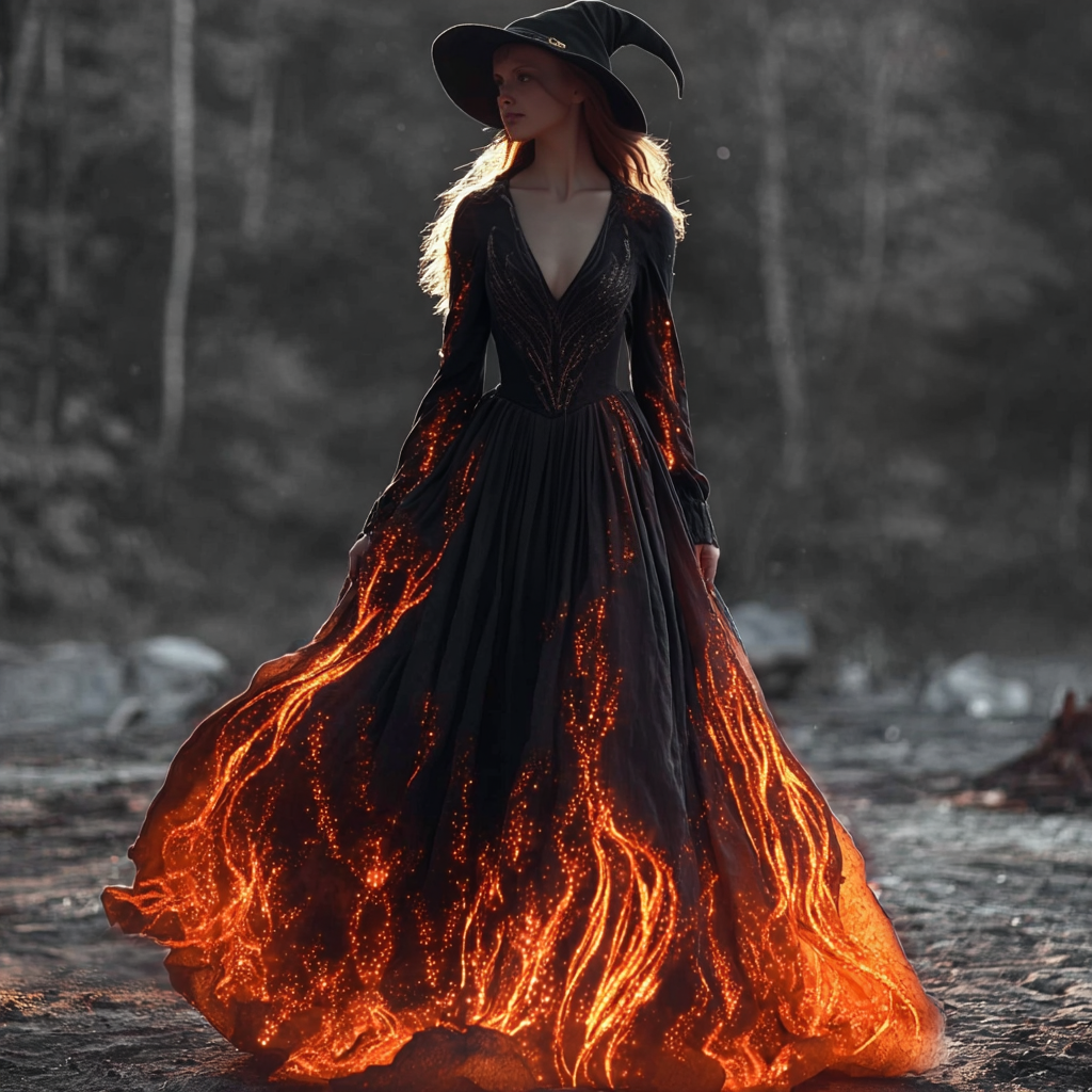 Halloween Witch You Couldn't Burn Flame Celtic Flowy Maxi Dress