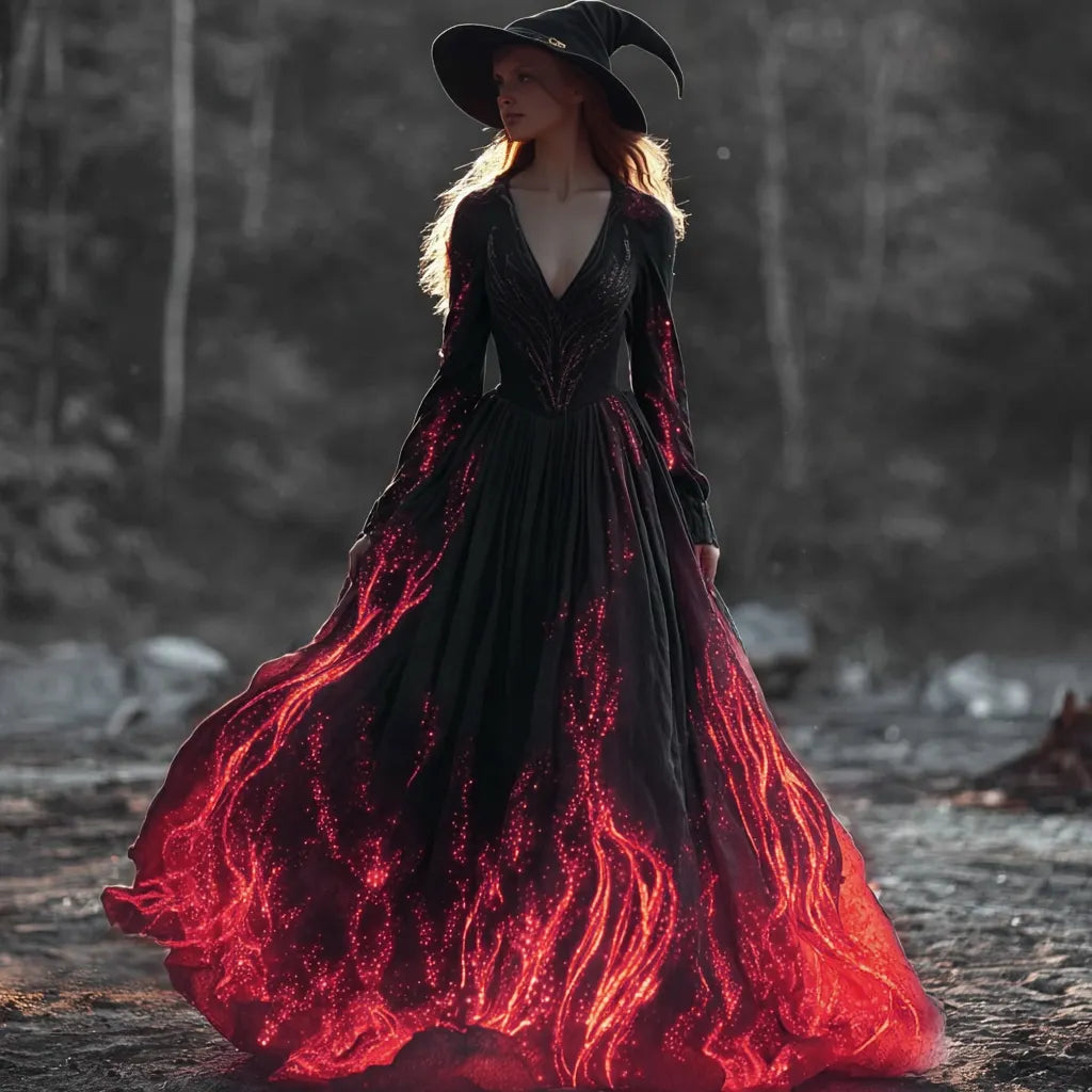 Halloween Witch You Couldn't Burn Flame Celtic Flowy Maxi Dress