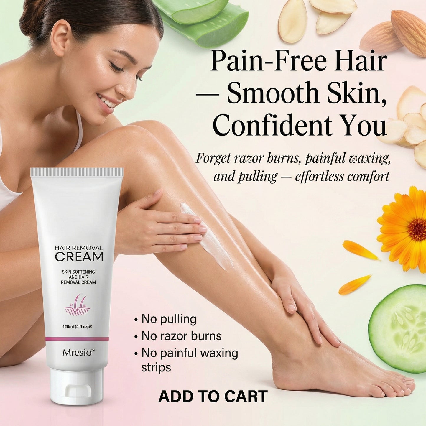 Mresio™  Purely Natural Pain-Free Hair Removal Cream|Hair-Free Skin in Just 10 Minutes — No Razor Needed