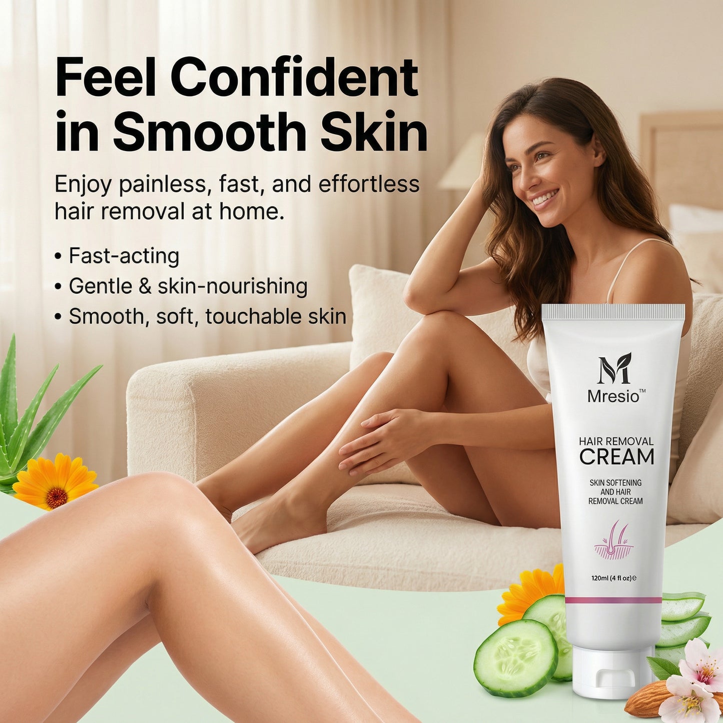 Mresio™  Purely Natural Pain-Free Hair Removal Cream|Hair-Free Skin in Just 10 Minutes — No Razor Needed