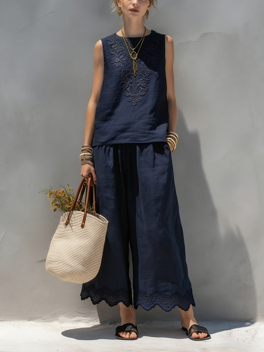 Women's Casual Summer Washed Cotton Top Pants Set