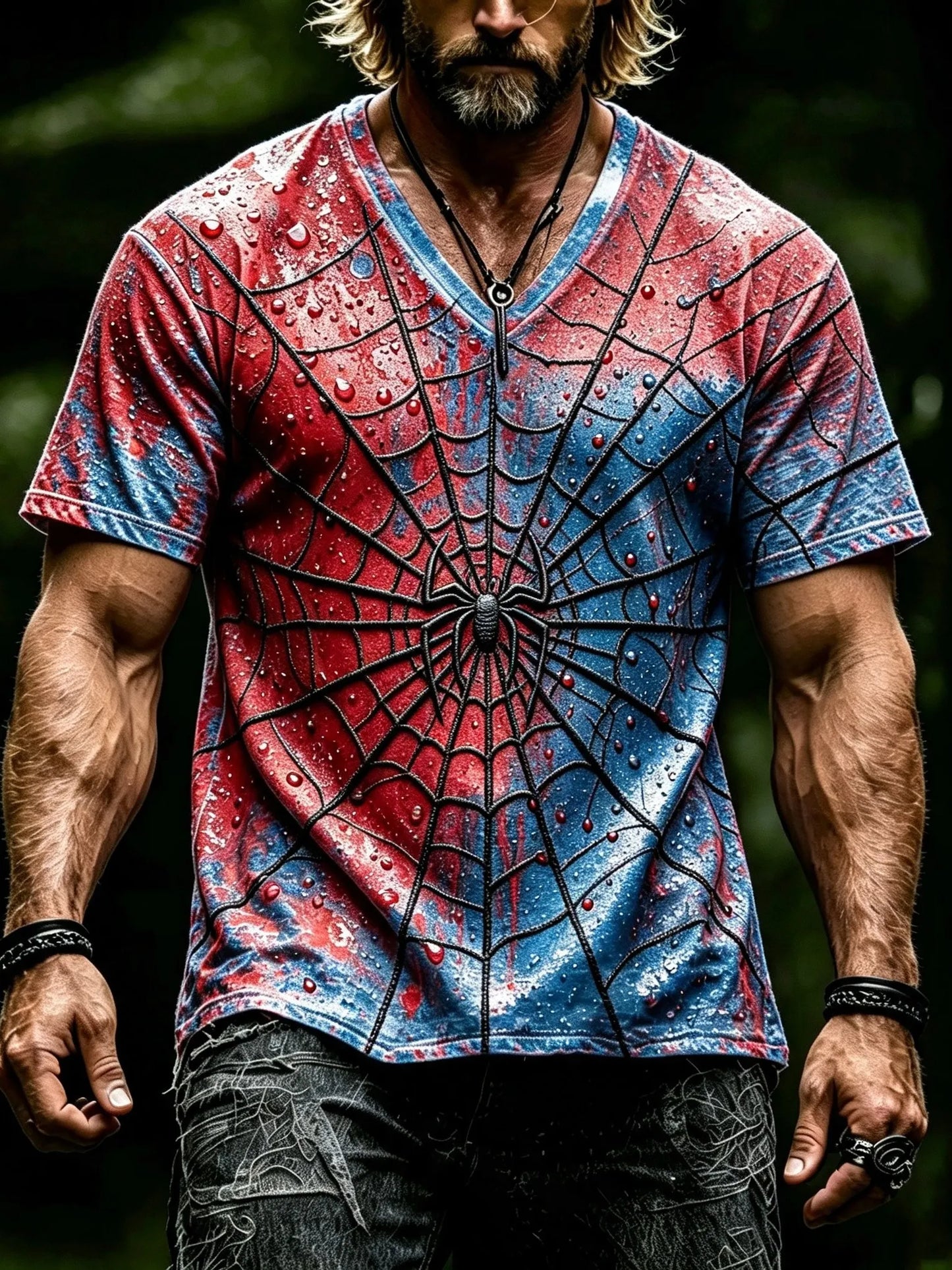 Men's Retro Spider Embroidered Print T-shirt