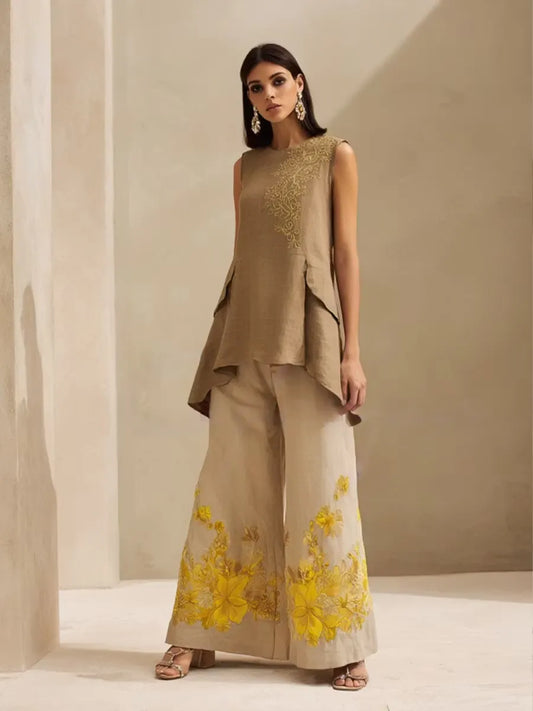 Women's Spring/Summer Cotton Linen Casual Vacation Two-Piece Set.