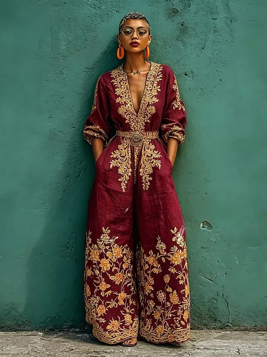 Women's spring/summer cotton and linen casual jumpsuit for vacation.