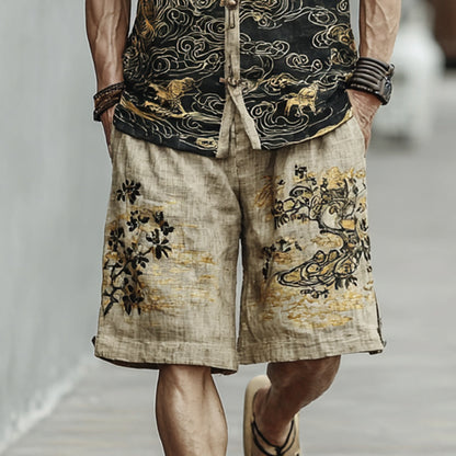Men's Crane, Plum Blossom, And Cloud Pattern Two-piece Set