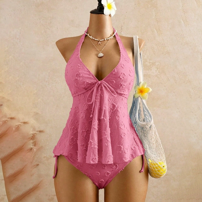 Textured halter neck two-piece swimsuit