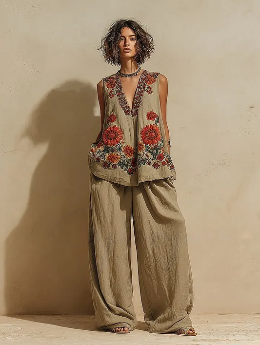 Women's Casual Elegant Linen Casual Set